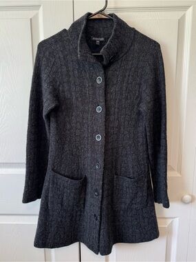 Eileen Fisher Dark Gray Button Up Cardigan Wool Blend Duster - Women's Size XS